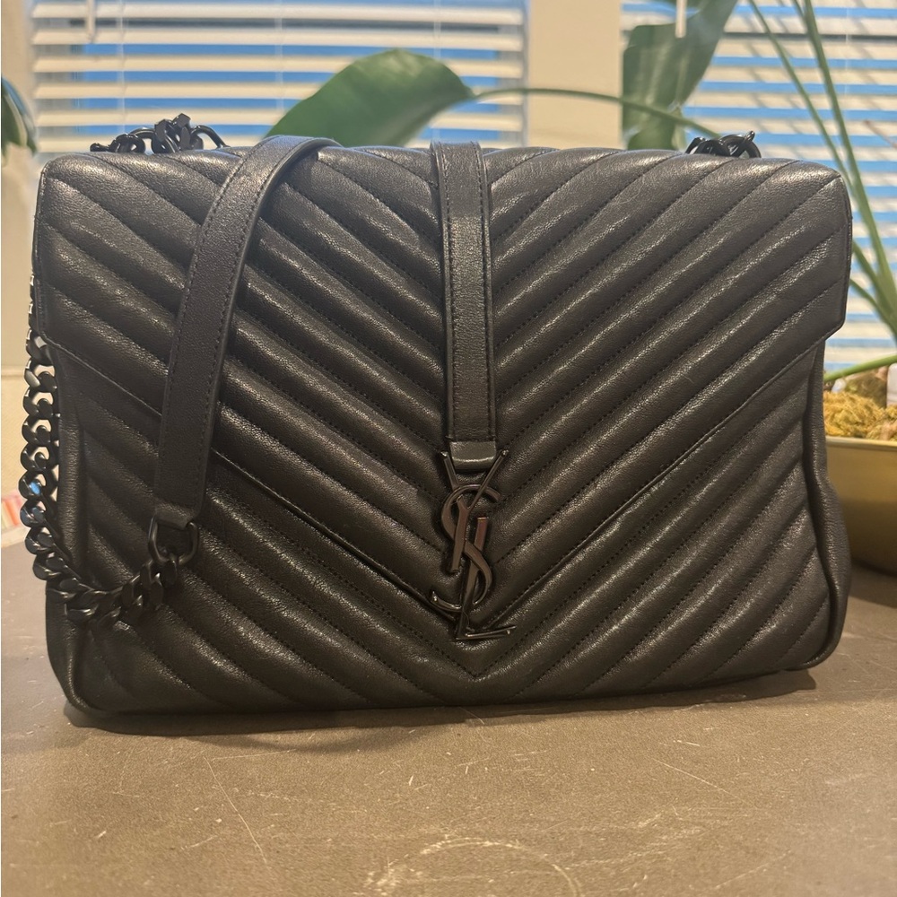 Saint Laurent Black Chevron Shoulder Bag